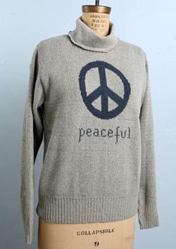 Green 3 Apparel Recycled Sweater  -  Linen & indigo blue peace design